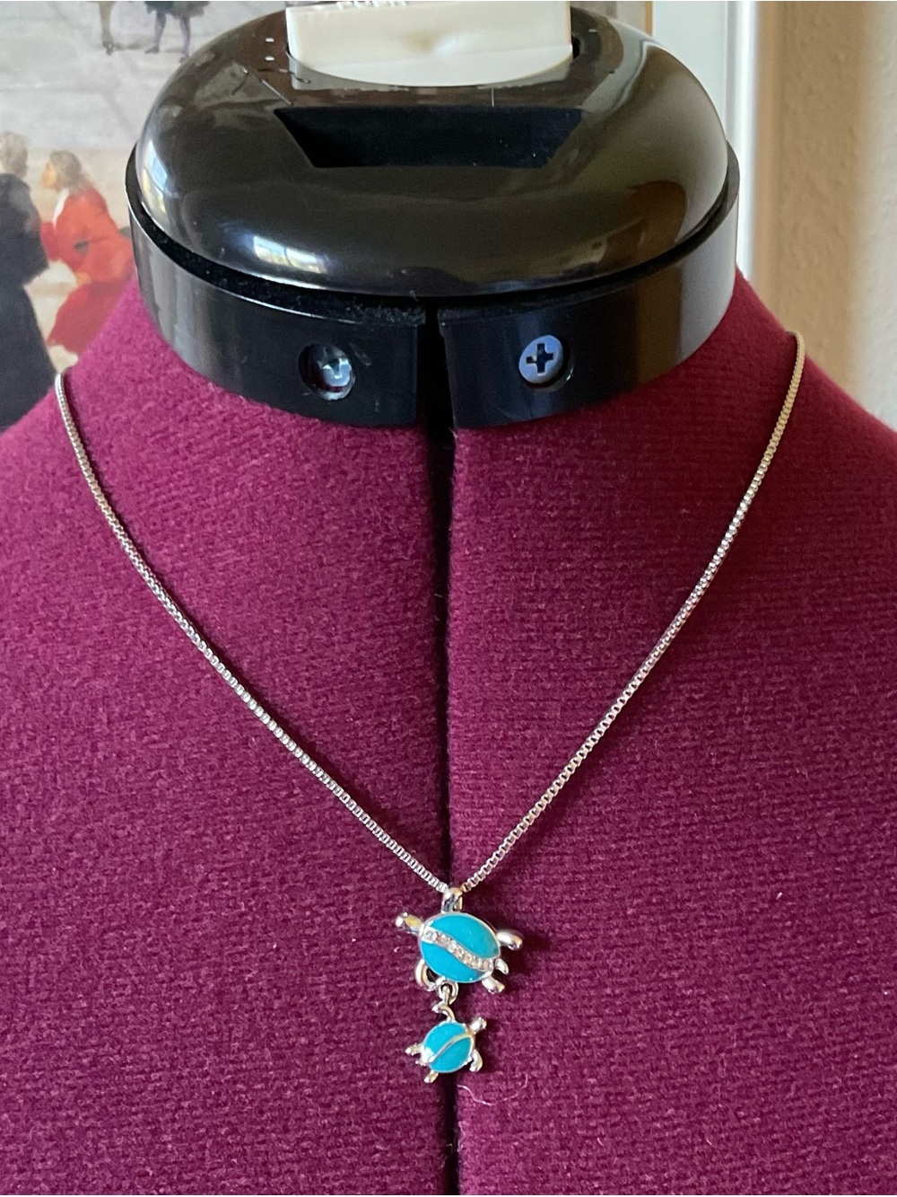 Silver Necklace with Turquoise Turtle Pendant